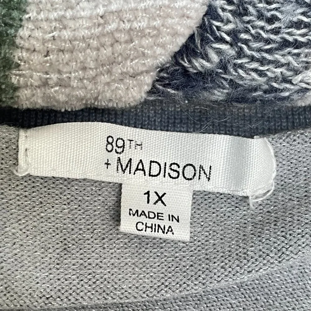 89th & Madison Gray Tunic Sweater + Scarf Set 1X Plus Cozy Knit